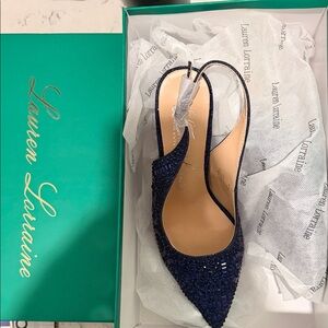 Lauren Lorraine Navy Sequin Slingback Heels